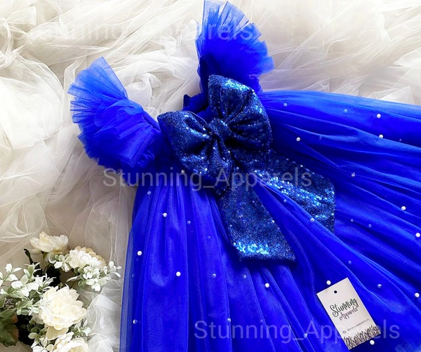 White Pearls Work Ruffled Sleevless Umbrella  Dress