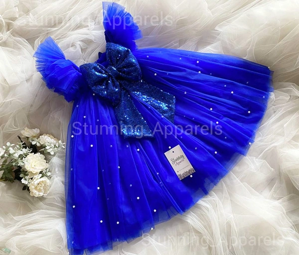 White Pearls Work Ruffled Sleevless Umbrella  Dress