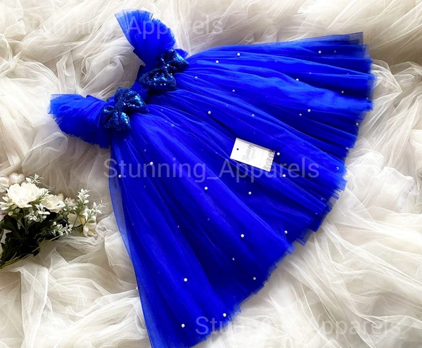 White Pearls Work Ruffled Sleevless Umbrella  Dress