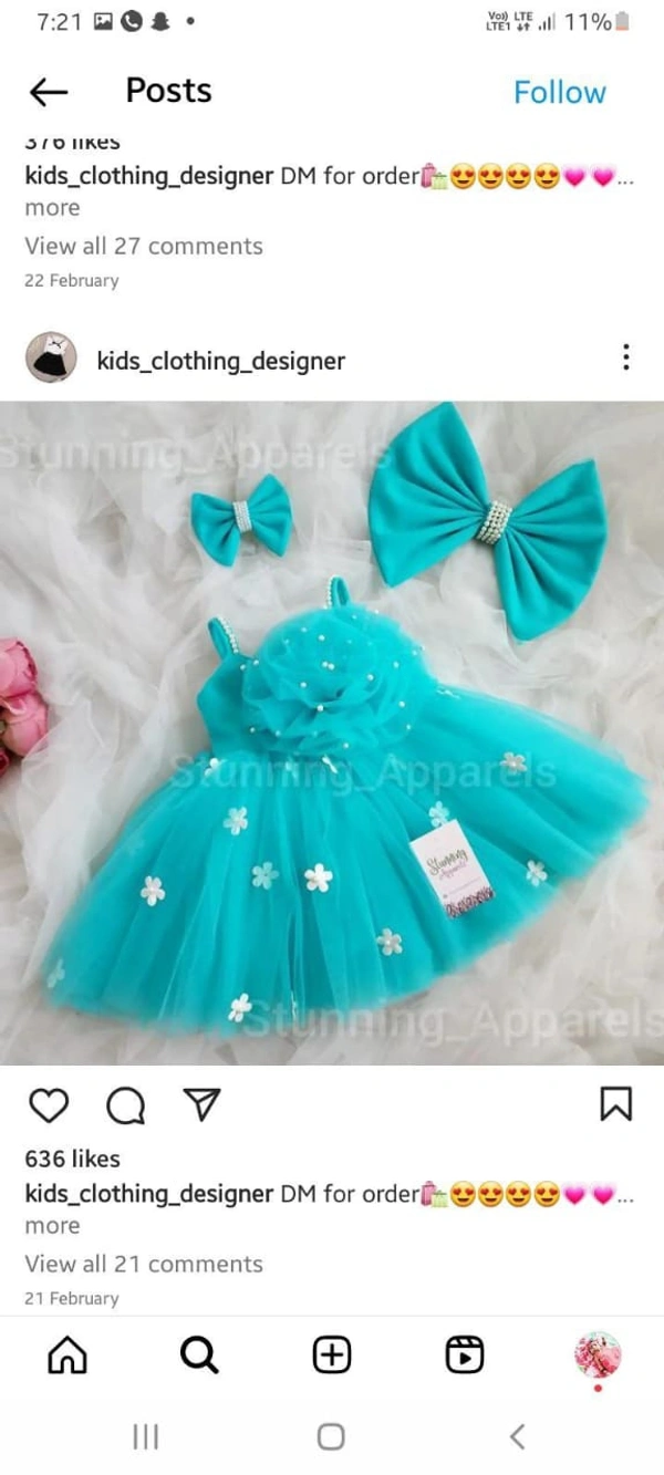 White Flower Work Strapped Sky Blue Frock 