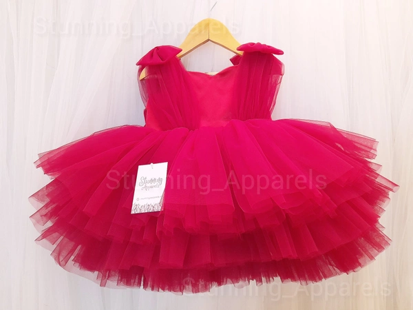 Shoulder  Bow Layered Partywear  Ruby Red Dress