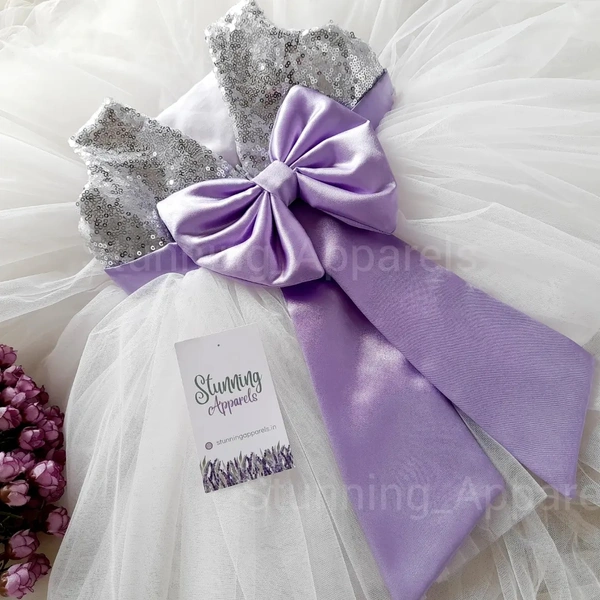 Light Lavender Bow White Partywear Dress