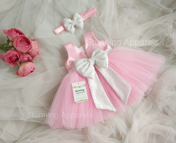 Milky Sequins  Bow Partywear  Baby Pink Dress
