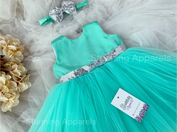 Silver Sequins Belted Bow Partywear See Green Dress