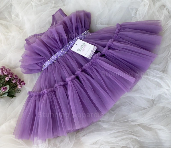 Designer Ruffled Partywear Lavender Frock 