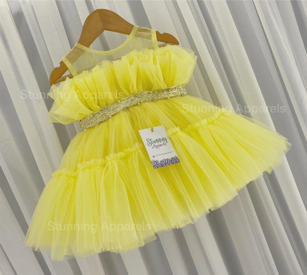 Designer Ruffled Partywear Lemon Yellow Frovk 