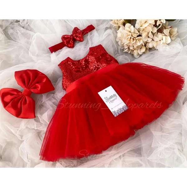 Red Sequins Bow Partywear Red Frock