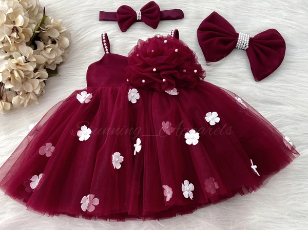 White Flowers Ruby Red  Partywear Dress