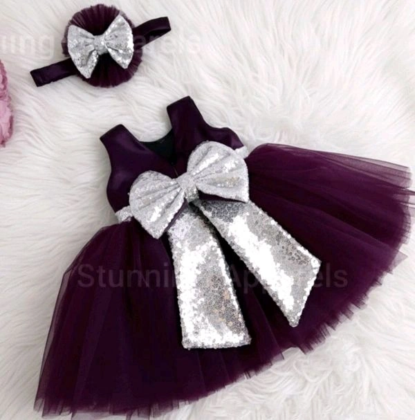 Silver Sequins Bow Partywear Wine Dress