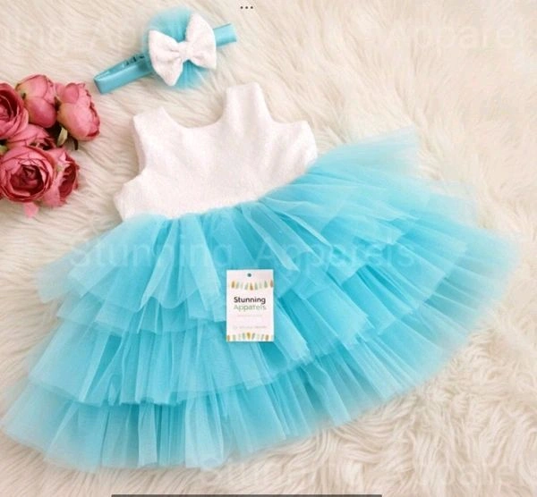 Milky Sequins Bow Layered Sky Blue Dress