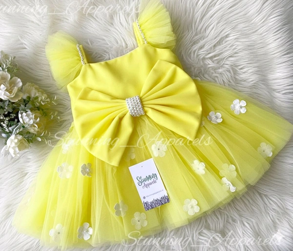 Ruffled Sleeves Strapped  Partywear Yellow Dress 