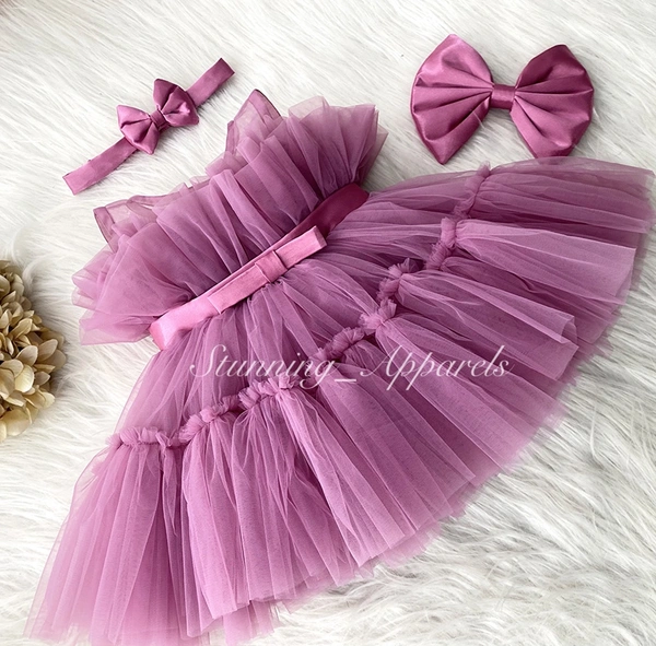 Belted Bow Dusty Pink  Rufffled Partywear Dress 