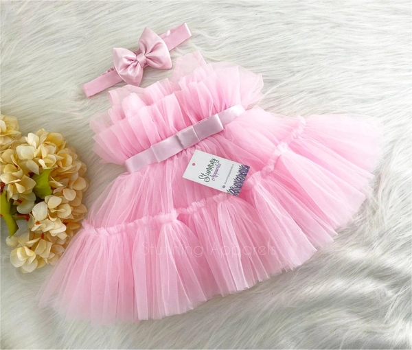 Ruffled Baby Pink Partywear Frock 