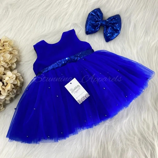 Pearls Work Stylish Partywear Royal Blue Frock 