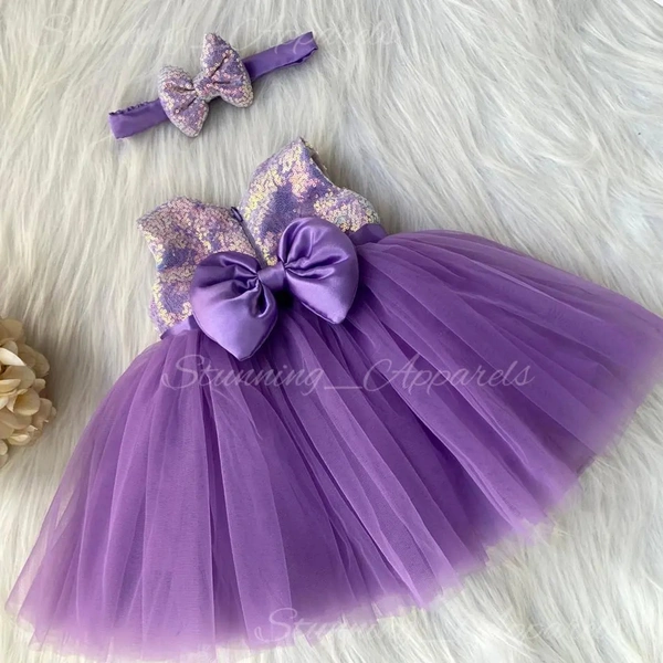 Satin Bow Partywear Lavender Frock 
