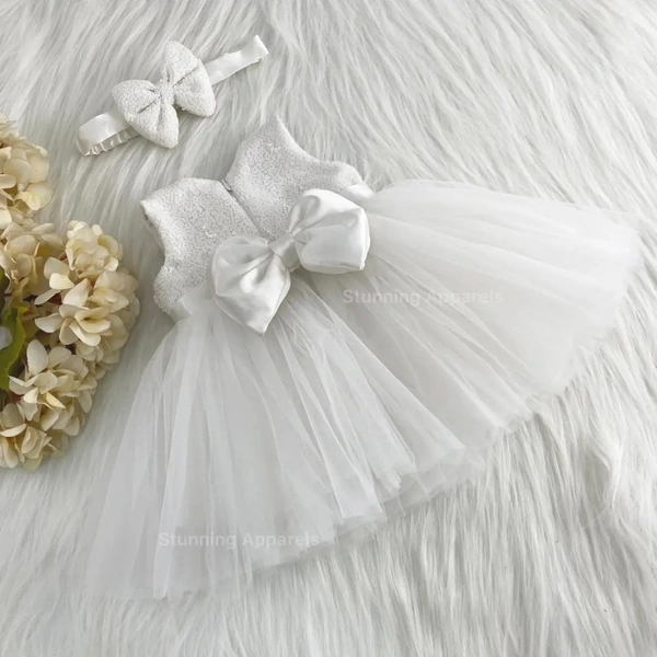 Milky Sequins  Partywear  White Frock 