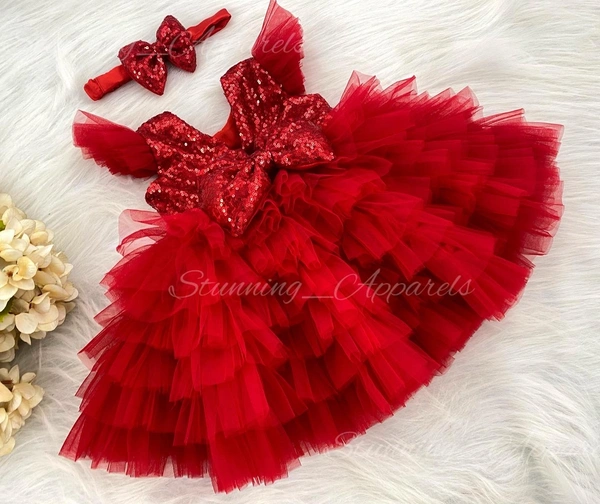 Red Sequins  Layered Partywear  Red Frock 