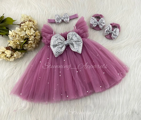 White Pearls Work Umbrella Dusty Pink Frock