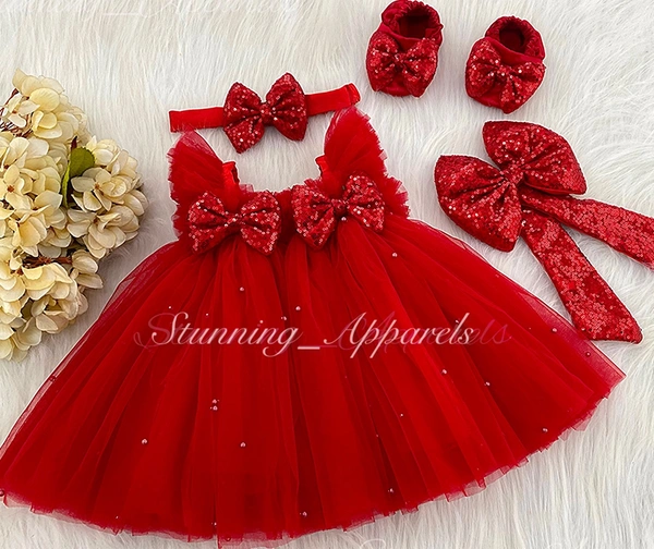 Stunning Looking Partywear Red Umbrella Frock 