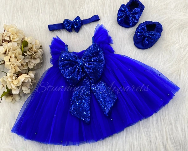 Paerls Work Partywear Umbrella Royal Blue Frock (shoes Available For 0-3 Month To 1-2 Years) 