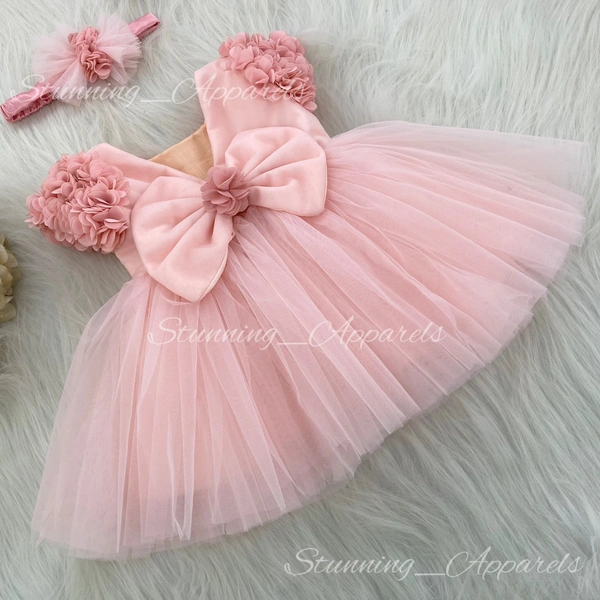 Flower Work Partywear Peach Frock 