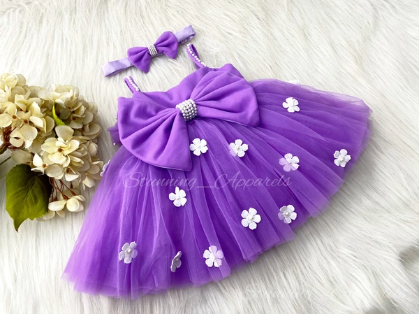 White Flower Work Strapped Partywear Lavender Ftovk 