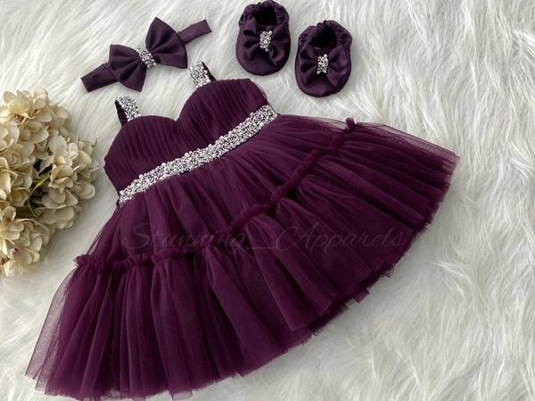 Sweetheart Hand Work Partywear  Designer Wine Frock 