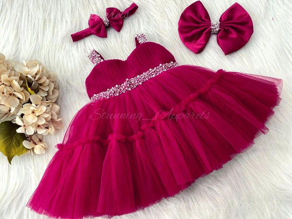 Sweetheart Hand Work Partywear Magenta Frock 