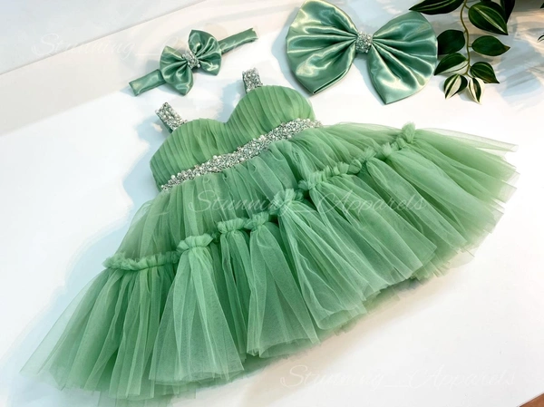 Sweetheart  Hand Work Partywear Mint Green Frock 