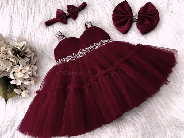 Sweetheart  Hand Work Partywear  Maroon Frock 