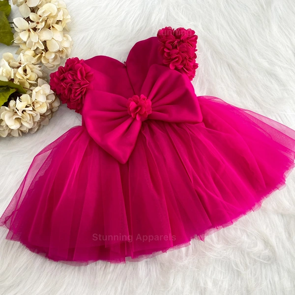 Cape Sleeves Flower Work Magenta Frock 