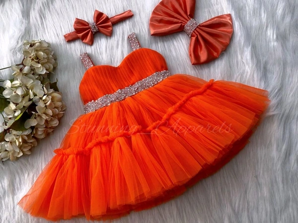 Sweetheart Hand Work Partywear Orange Dress 