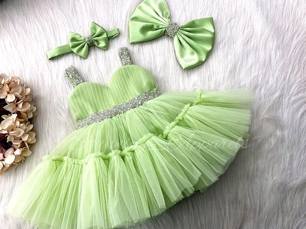 Sweetheart Hand Work Partywear Pista Green  Dress 