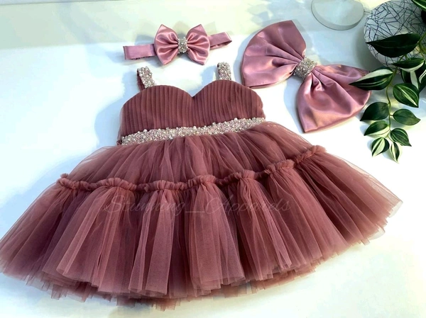 Sweetheart Hand Work Partywear Mustered  Brown Dress 