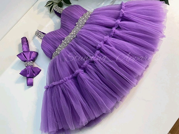 Sweetheart Hand Work Partywear Dark Lavender Dress 