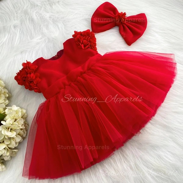 Cape Sleeves Flower Work Partywear Red Frock 