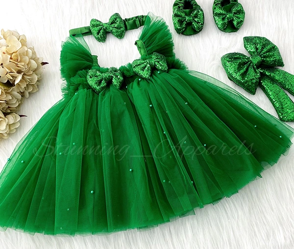 Ruffled Sleeves Umbrella Green Dress 