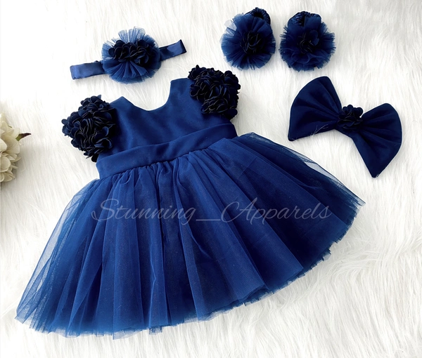 Cape Sleeves Flower Work Partywear Teal Blue Frock 