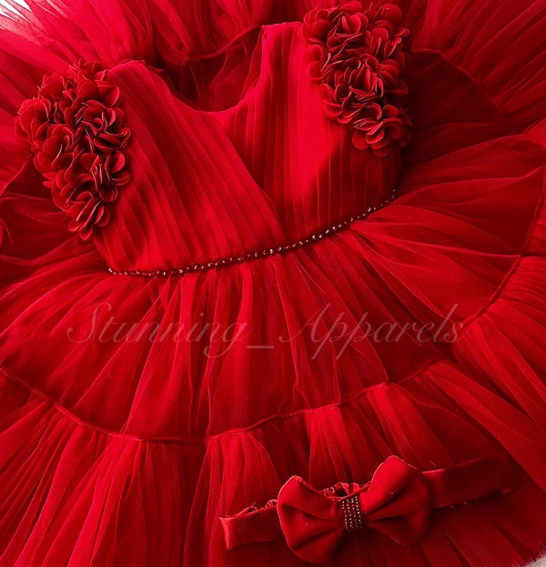 Stylish Cape Sleeves Flower Work Partywear Red Frock 