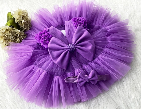 Stylish Cape Sleeves Flower Work Partywear Lavender Frock 
