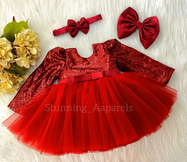 Long Sleeves , Belted Partywear Red Dress 