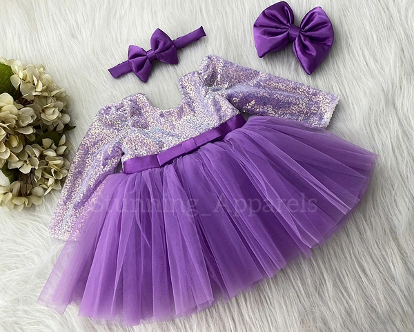Long Sleeves , Belted Partywear Dark Lavender Dress 