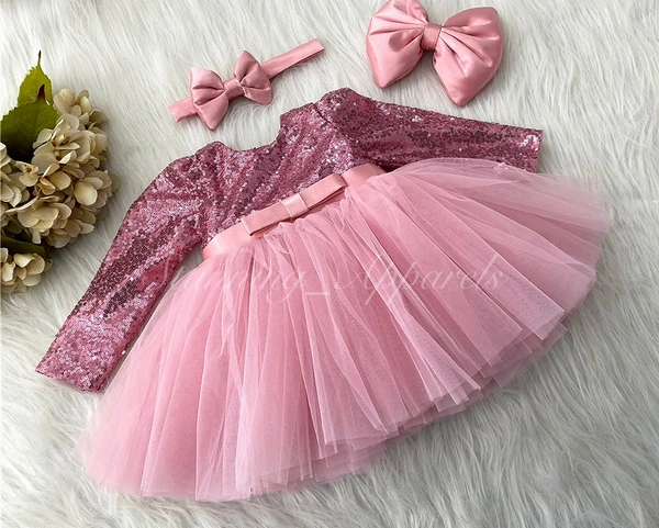 Long Sleeves , Belted Partywear  Peach  Dress 