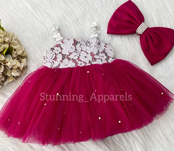 Strapped Flower Work Cute Dark Magenta Dress 