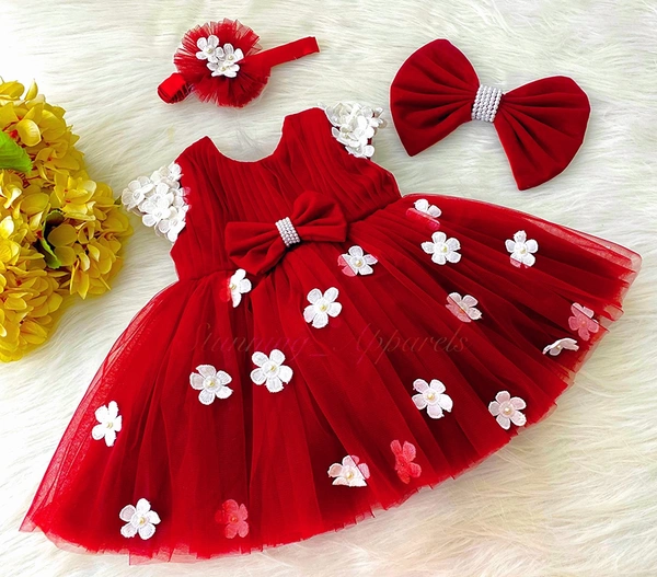 Cape Sleeves White Flower Work Red Dress 