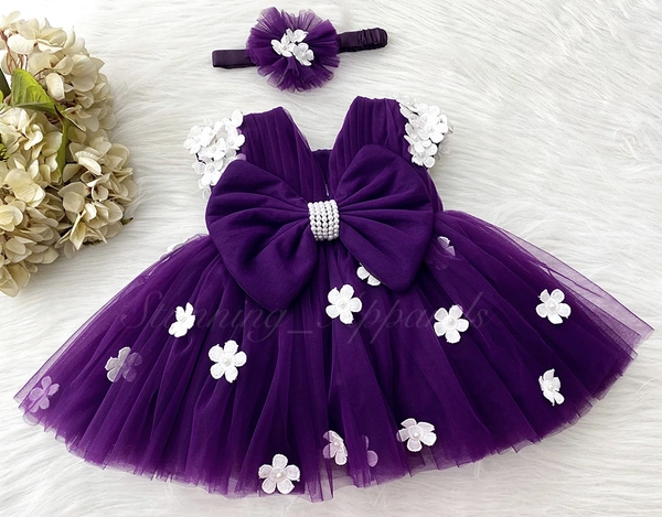 Cape Sleeves Flower Work Purple Dress 