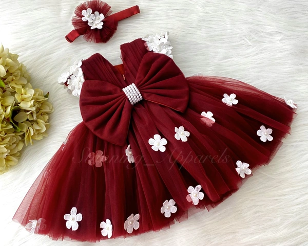 Cape Sleeves White Flower Work Maroon Dress 
