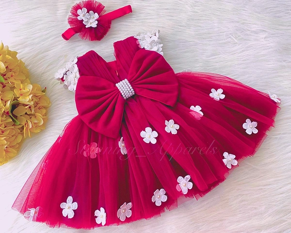 Cape Sleeves White Flower Work Magenta Pink Dress 