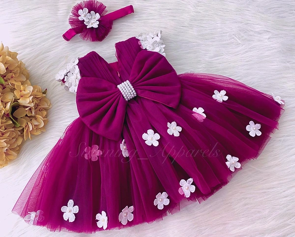 Cape Sleeves White Flower Work Rani Pink Dress 