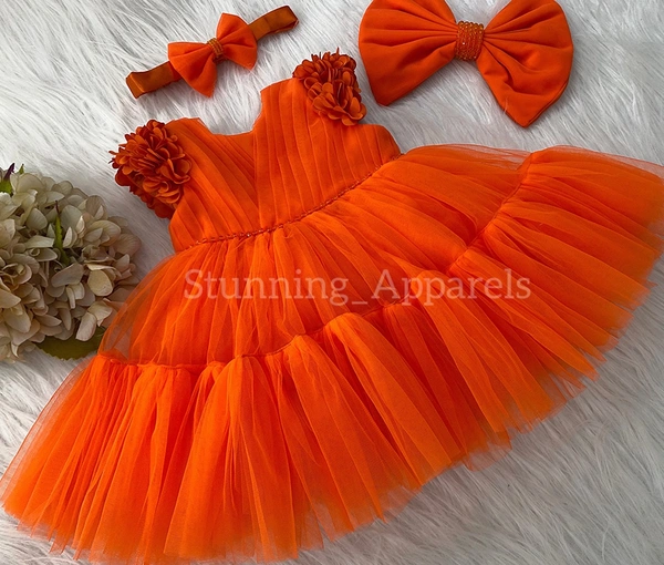 Cape Sleeves Flower Work Orange Dress 